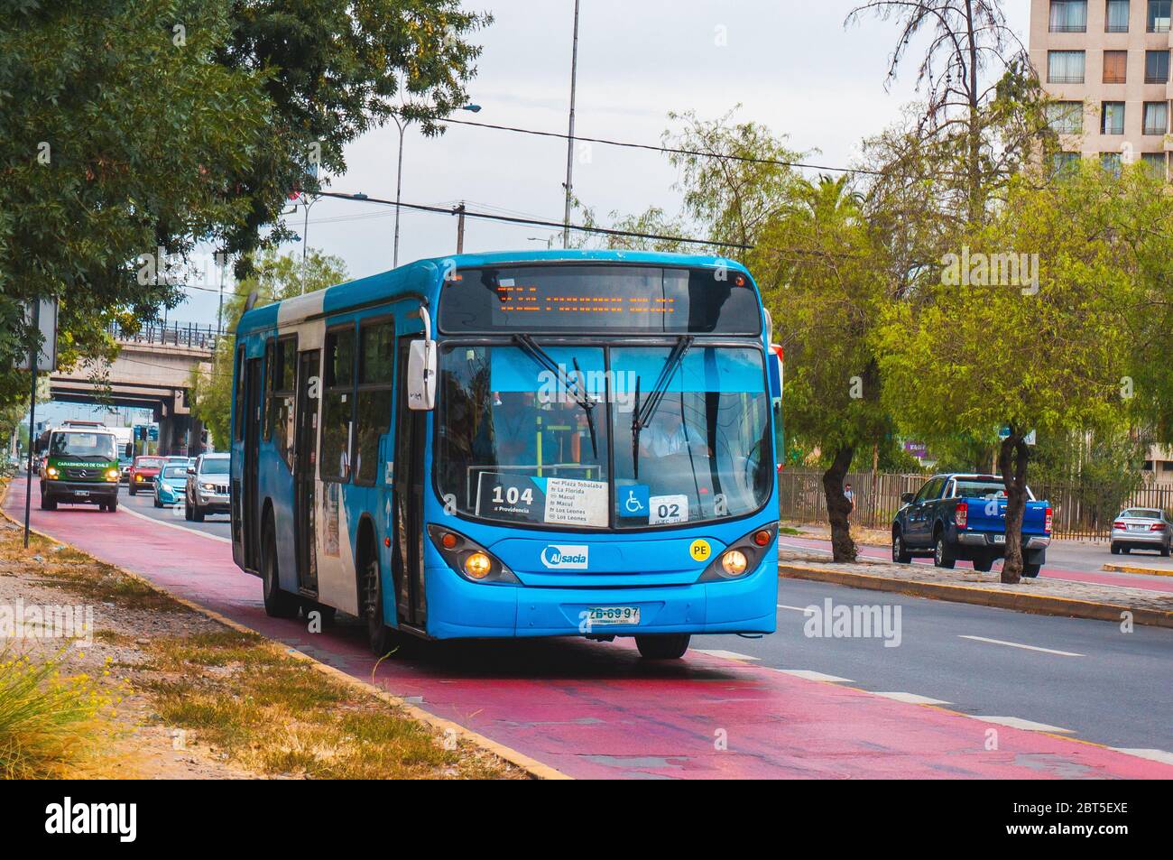 SANTIAGO, CHILE - JANUARY 2016: A public transport bus in Santiago Stock Photo