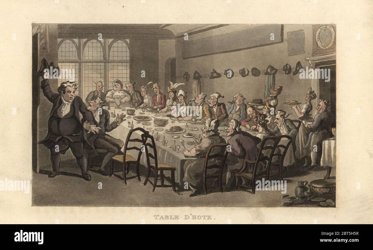 Travellers dining at a restaurant in a French inn, late 18th century
