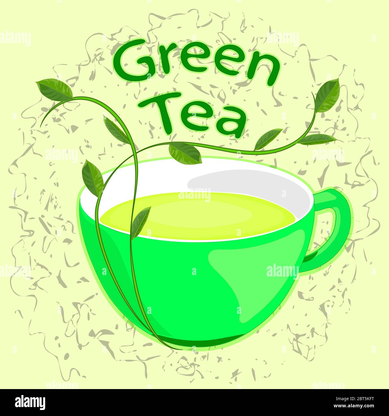 Green tea. Tea leaves. A Cup with a drink. Vector Stock Vector