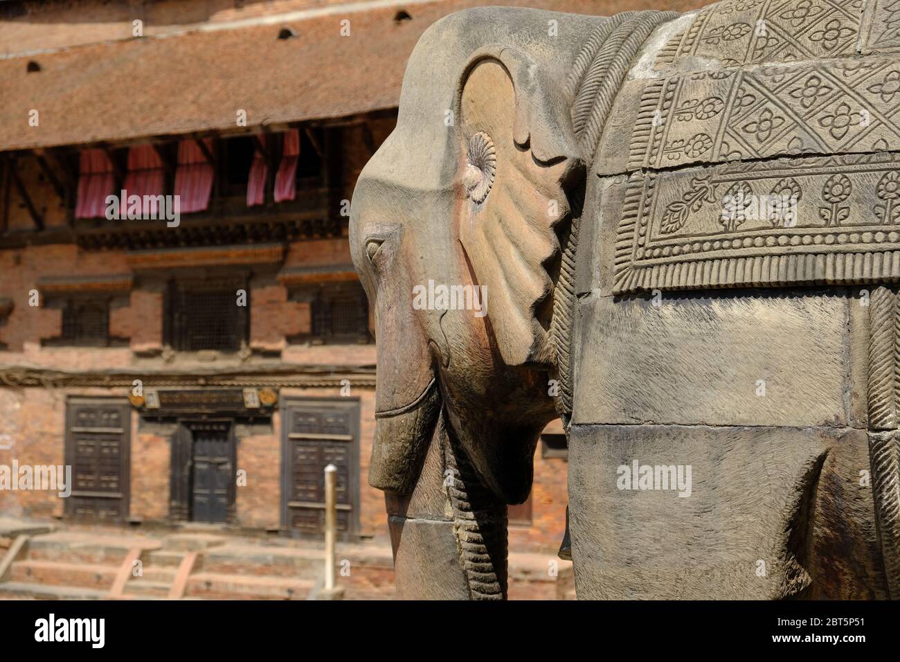 Bhaktapur Nepal - Nyatapola Temple also Pancha Tale Mandira Elephant as a Guardian Stock Photo