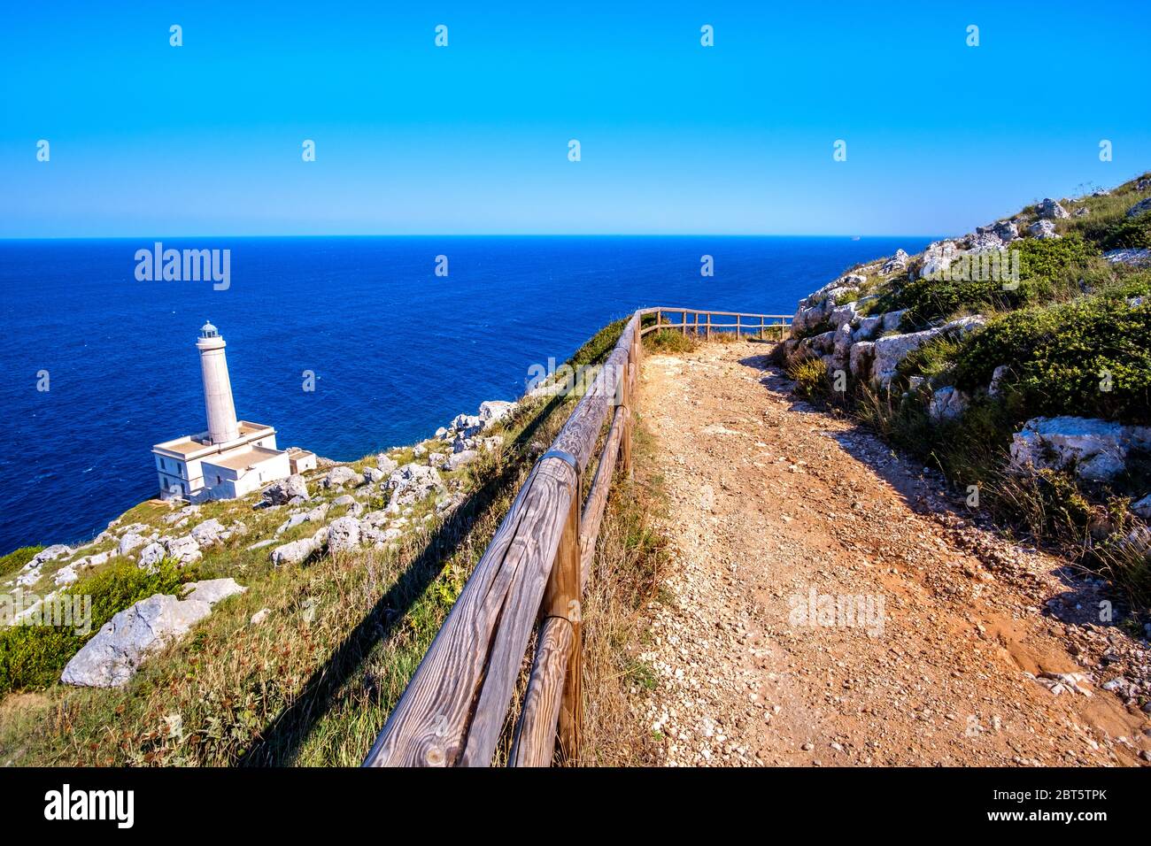 trail to the lighthouse of Italy in Punta Palascia - Salento - Lecce province in Puglia Stock Photo