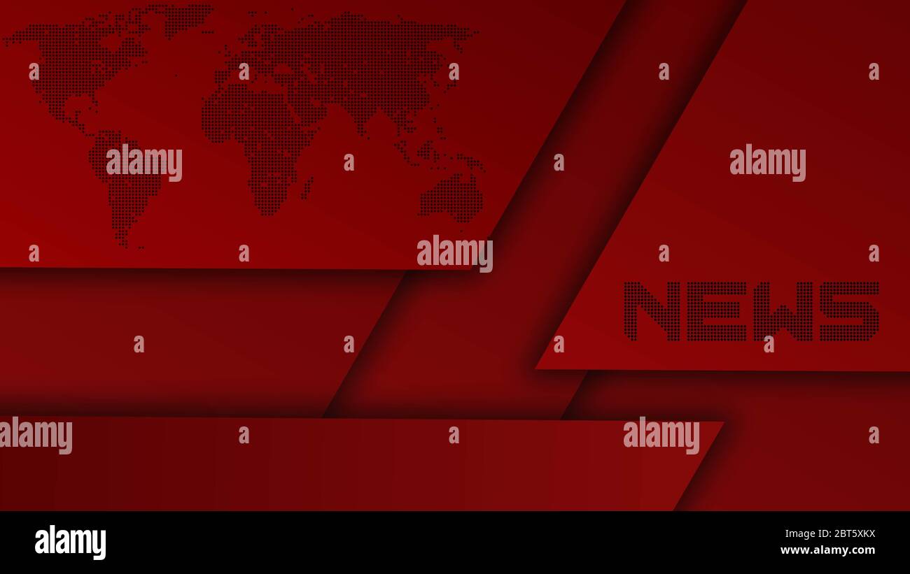 Abstract background of graphic elements in red colour - world map stylized and NEWS in lettering - 3D illustration Stock Photo