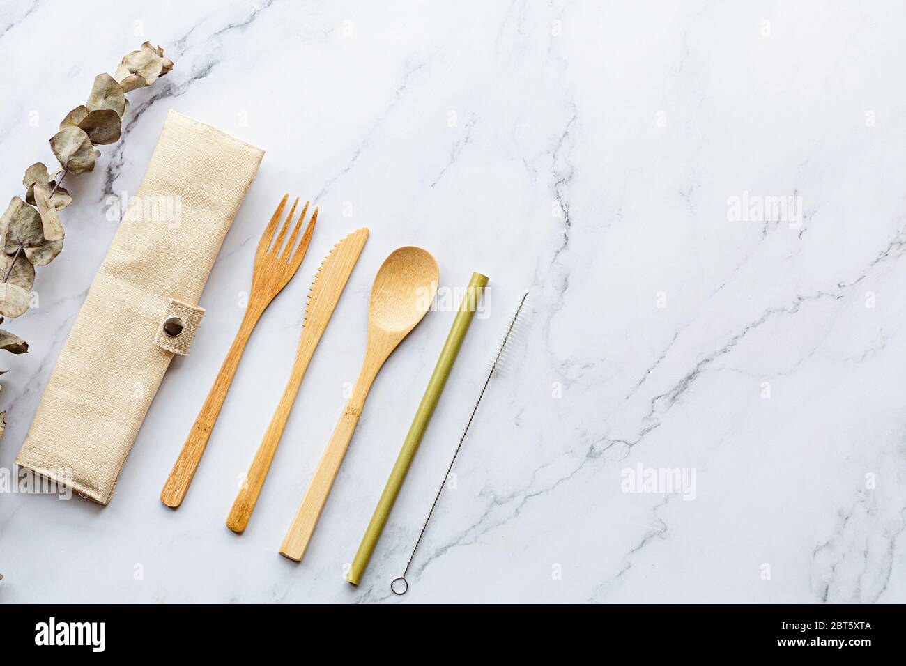 Download Set Of Eco Friendly Bamboo Cutlery On White Marble Background Sustainable Lifestyle Plastic Free Concept Flat Lay Top View Mockup Stock Photo Alamy