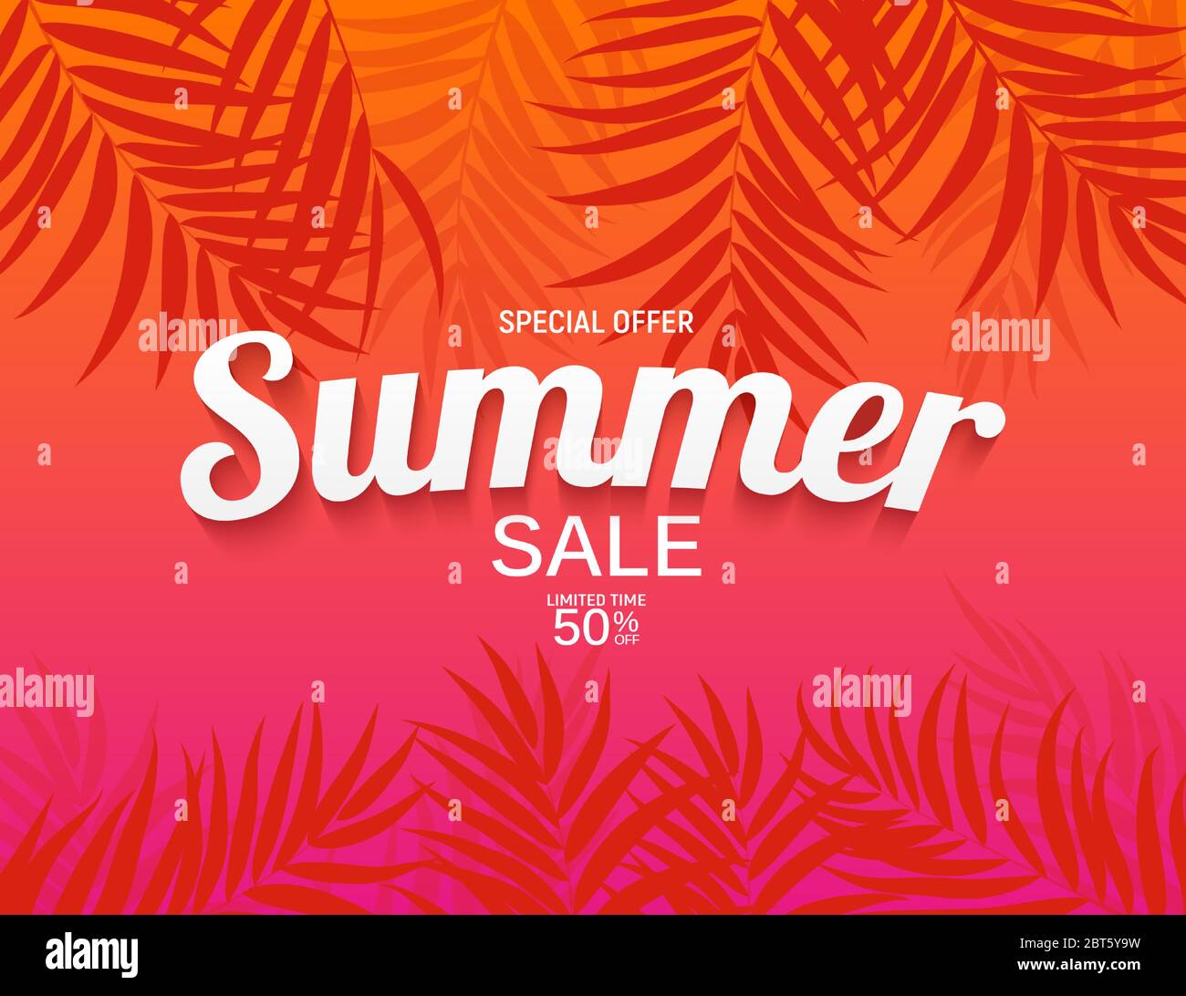 Abstract Summer Sale Background with Palm Leaves Vector Illustration ...