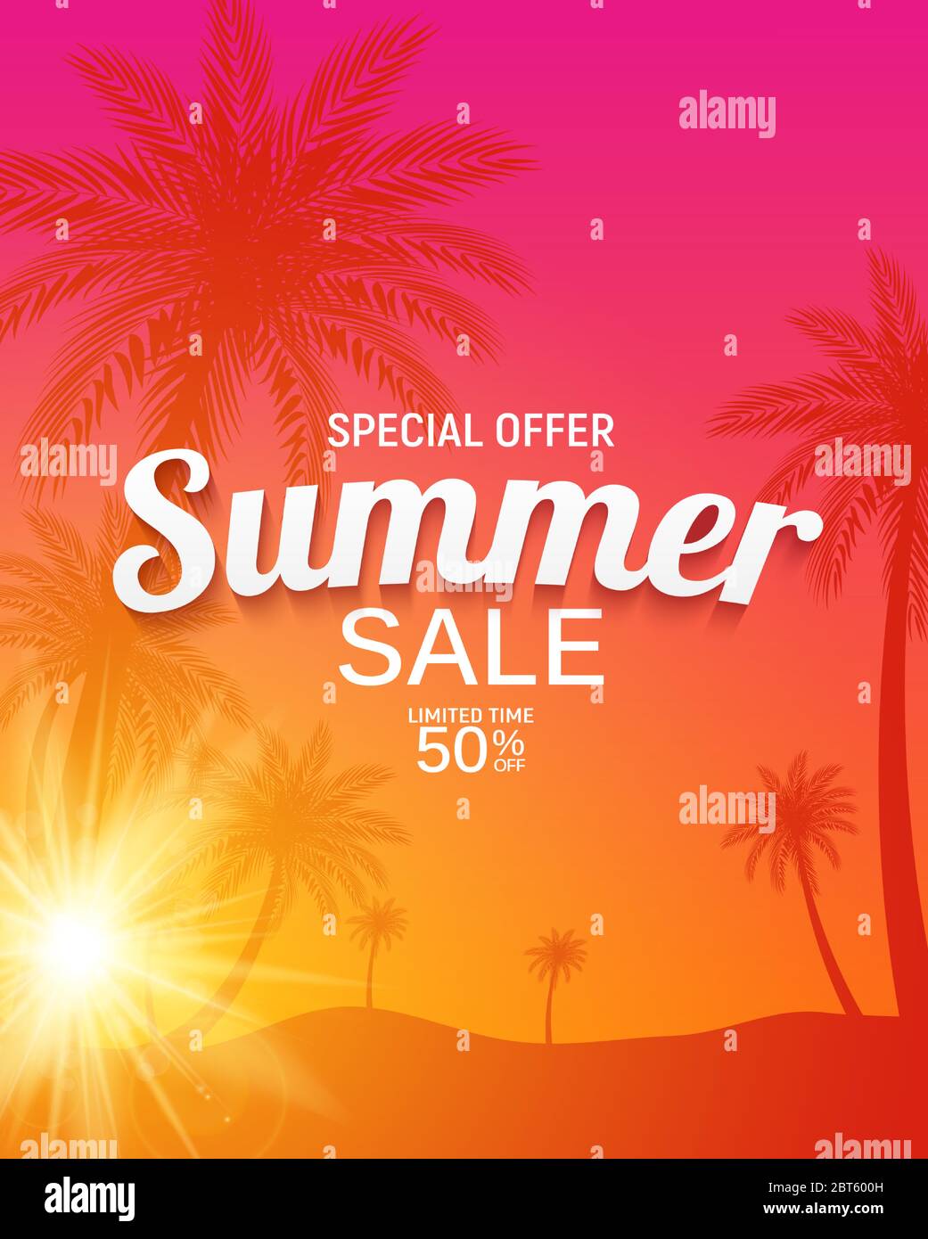 Abstract Summer Sale Background with Palm Leaves Vector Illustration ...