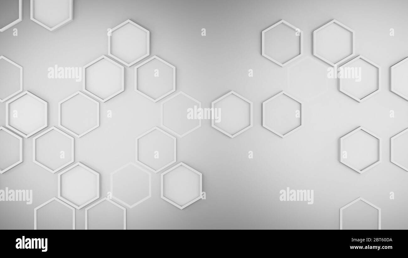 Abstract background, grey hexagons or honeycombs, 3D rendering, hexagonal wallpaper, network connection concept, geometric illustration design in 4K Stock Photo