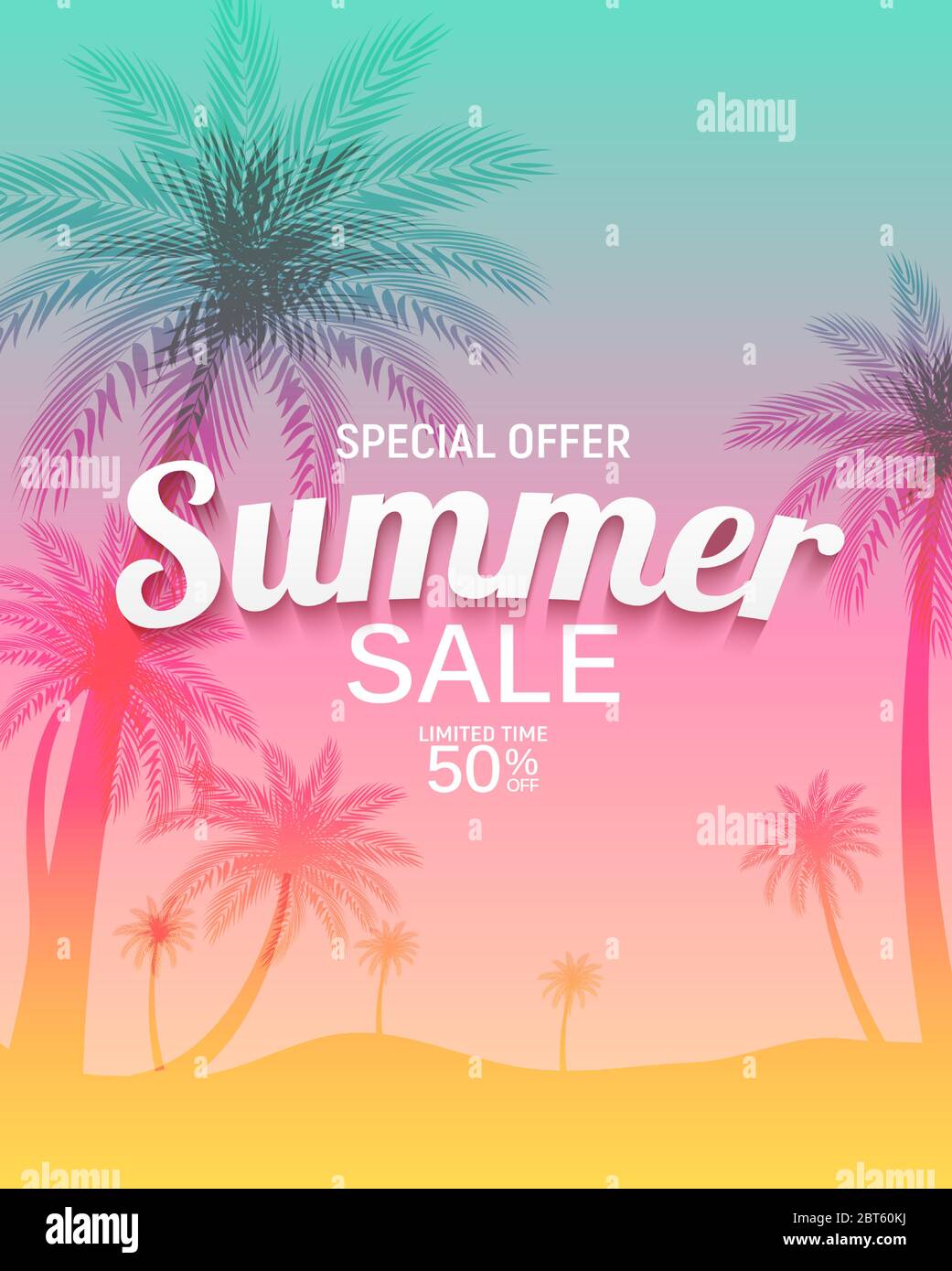 Abstract Summer Sale Background with Palm Leaves Vector Illustration ...