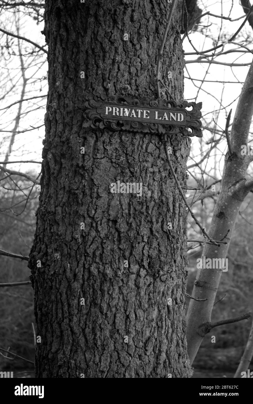 Private land sign, Bellingham, Northumberland Stock Photo
