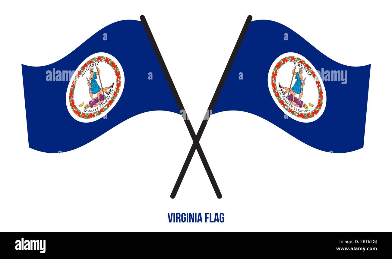 Two Crossed Waving Virginia Flag On Isolated White Background. United