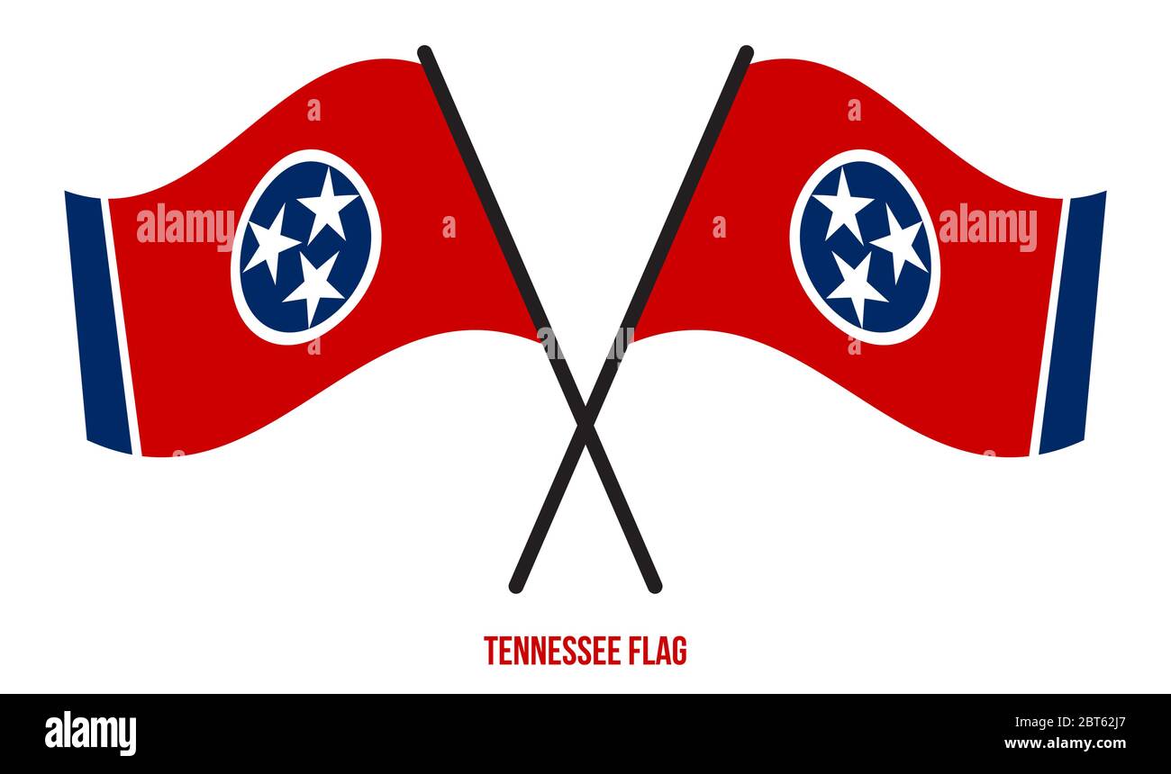 Two Crossed Waving Tennessee Flag On Isolated White Background. United