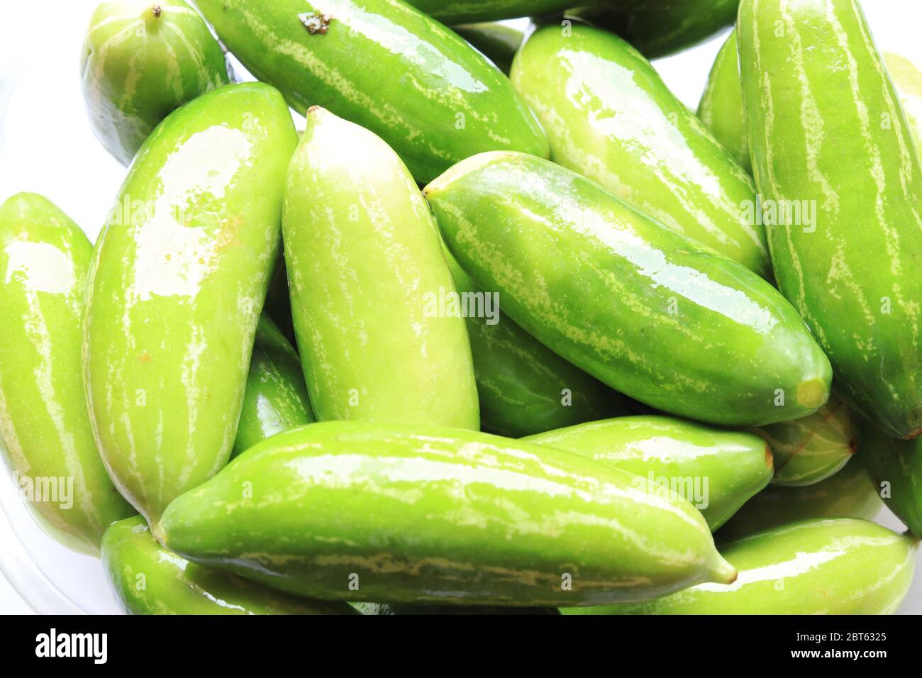 Organic Raw green Coccinia grandis or Ivy gourd on a white background Stock Photo