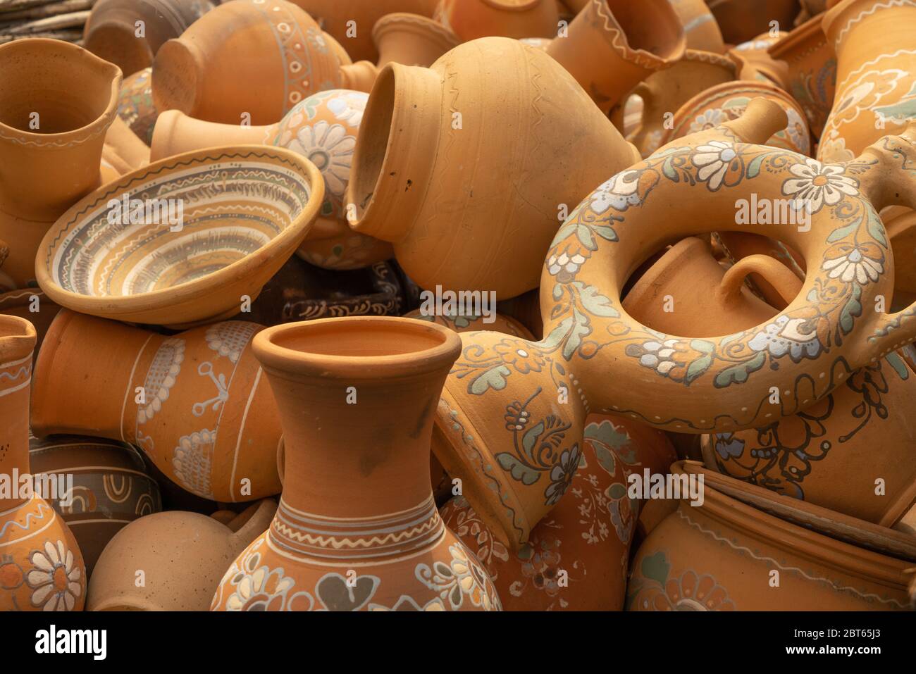 Traditional Ukrainian pottery with patterns and ornament. Ukrainian culture Stock Photo