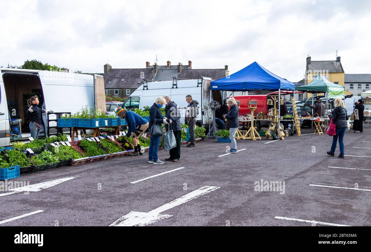 Skibbereen, West Cork, Ireland, 23rd May 2020. The Saturday Farmers Market in Skibbereen opened up today for the first time since the lockdown stopped market stall holders trading over 2 months ago.   Credit aphperspective/ Alamy Live News Stock Photo