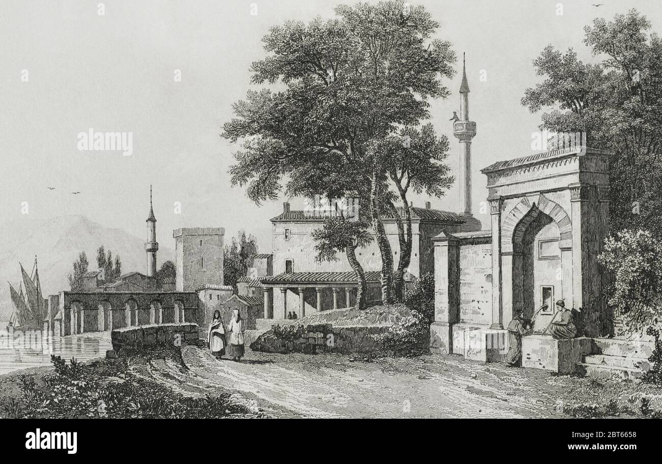 Ottoman Empire. Turkey. Asia Minor. View of Gallipoli. Engraving by