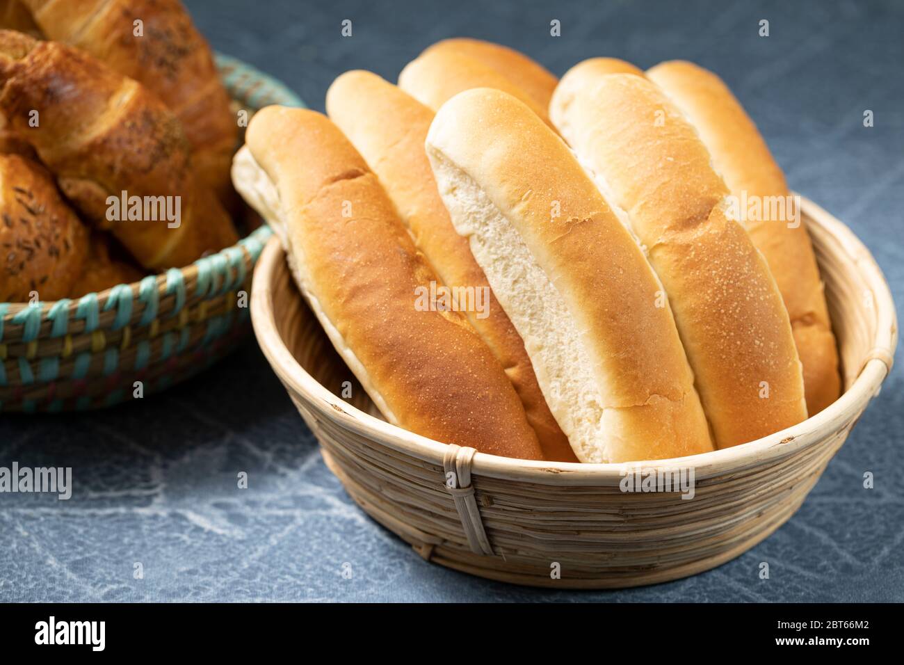 Assorted breads on a basket good breakfast Stock Photo