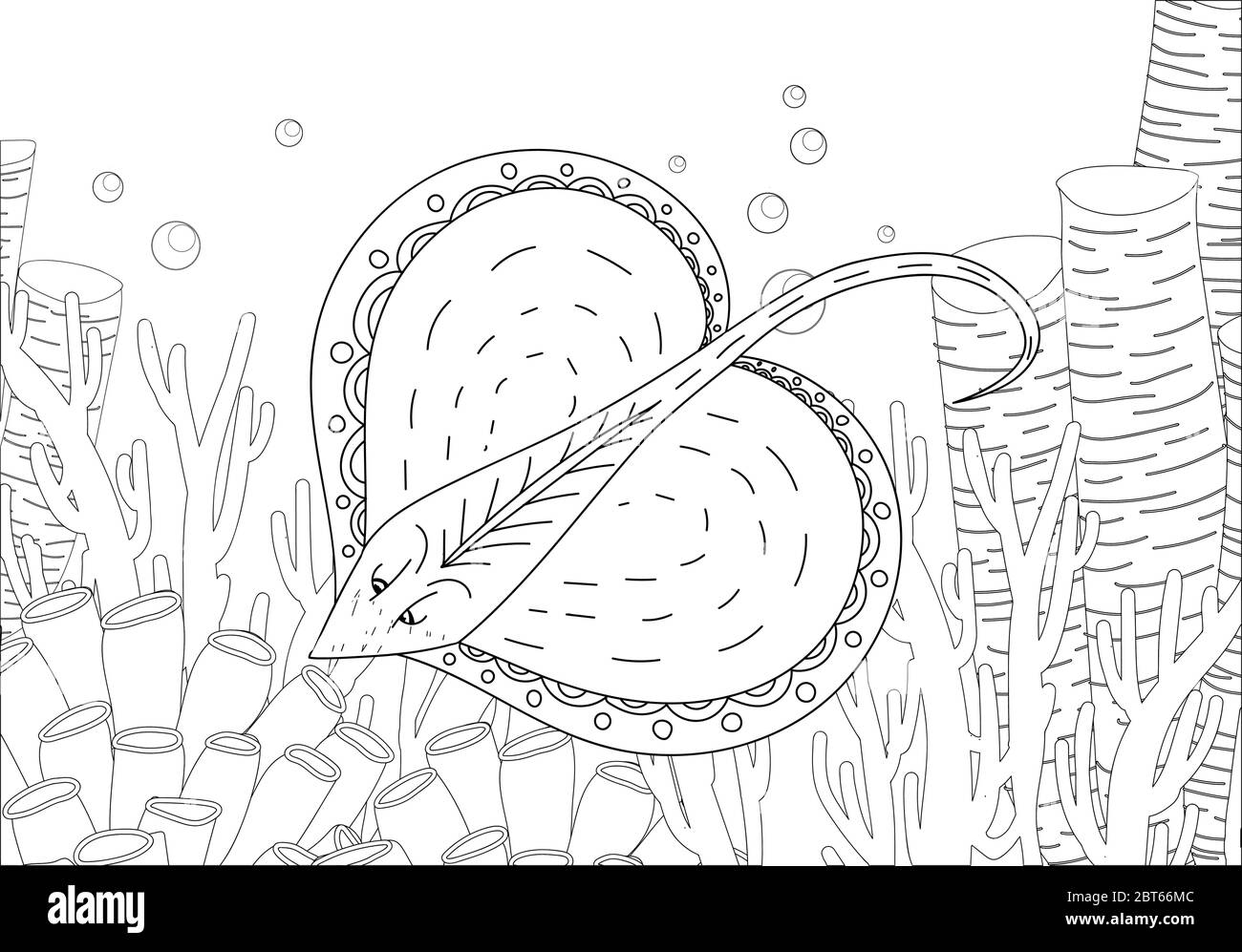 Staining. Coloring book. Coloring book with a picture of a mantle stingray in zentangle style. Antistress freehand sketch drawing. Vector illustration Stock Vector