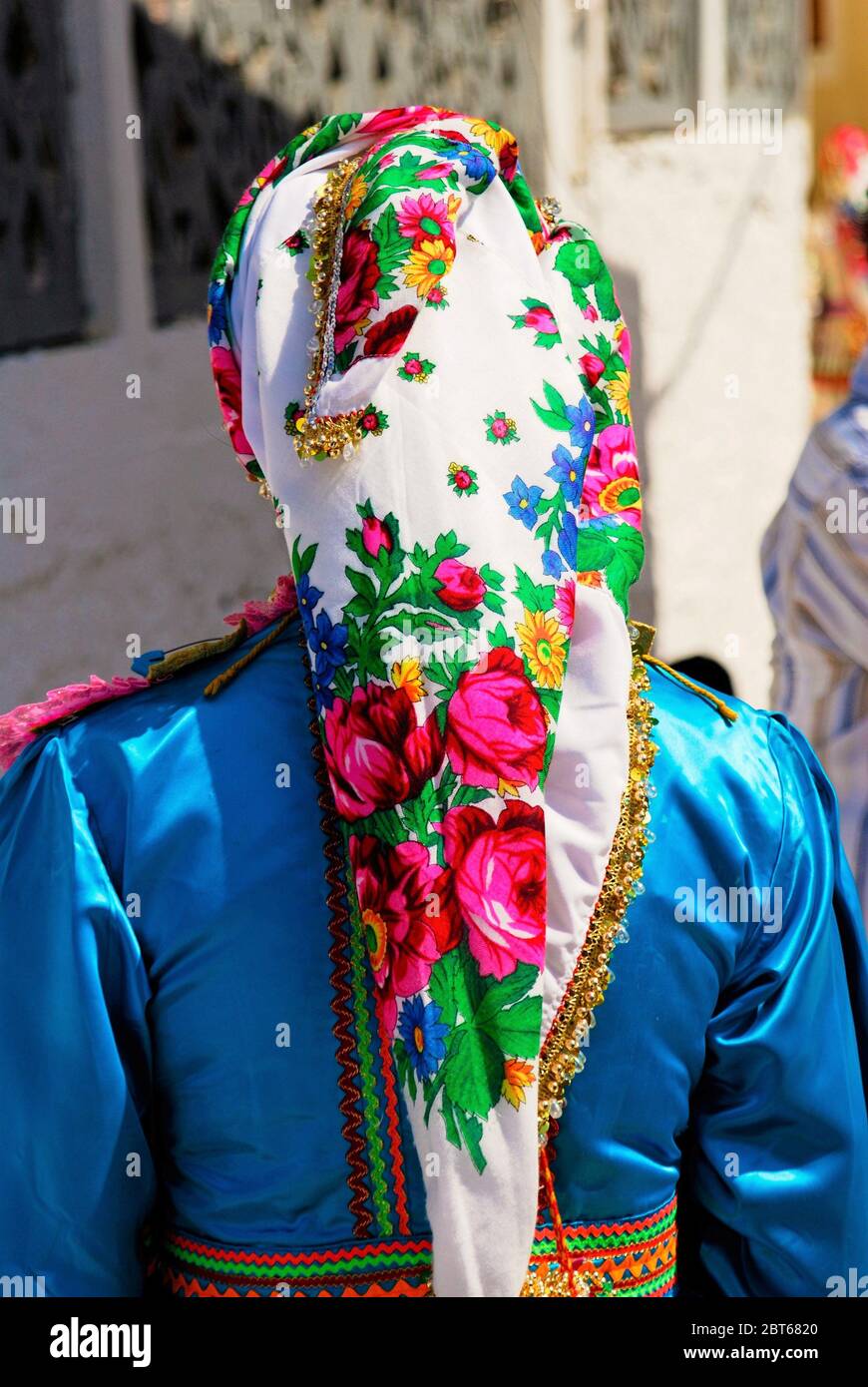 A woman dressed in traditional costume in Olympos village of Karpathos island, Greece, August 15 2008. Stock Photo