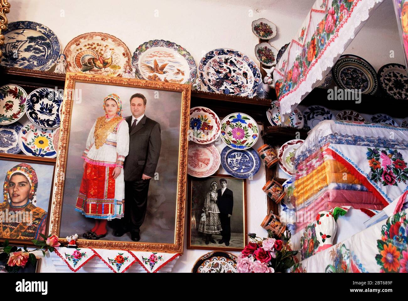 Greece, Karpathos island, Olympos village, August 15 2008 - Decorative vintage items in a local museum. Stock Photo