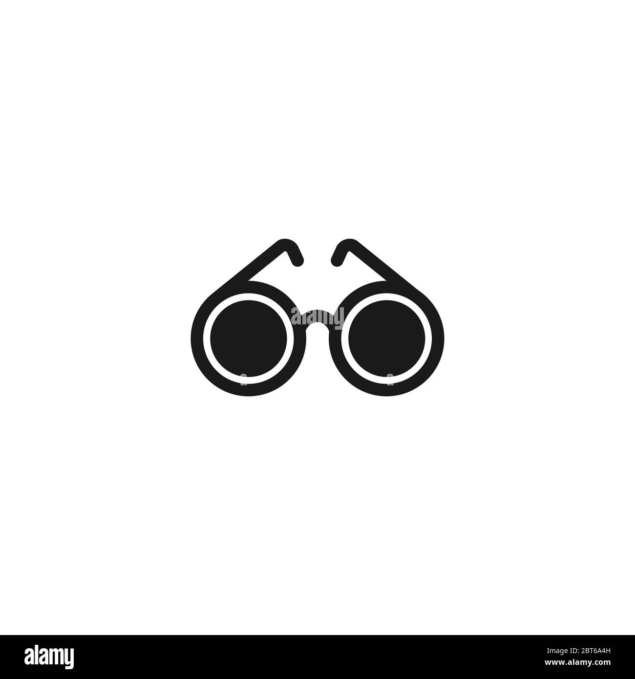 Round glasses with black lenses icon. Isolated on white. Blind eyeglasses. Vector illustration. Simple blindness icon.pictogram. Black and white Stock Vector