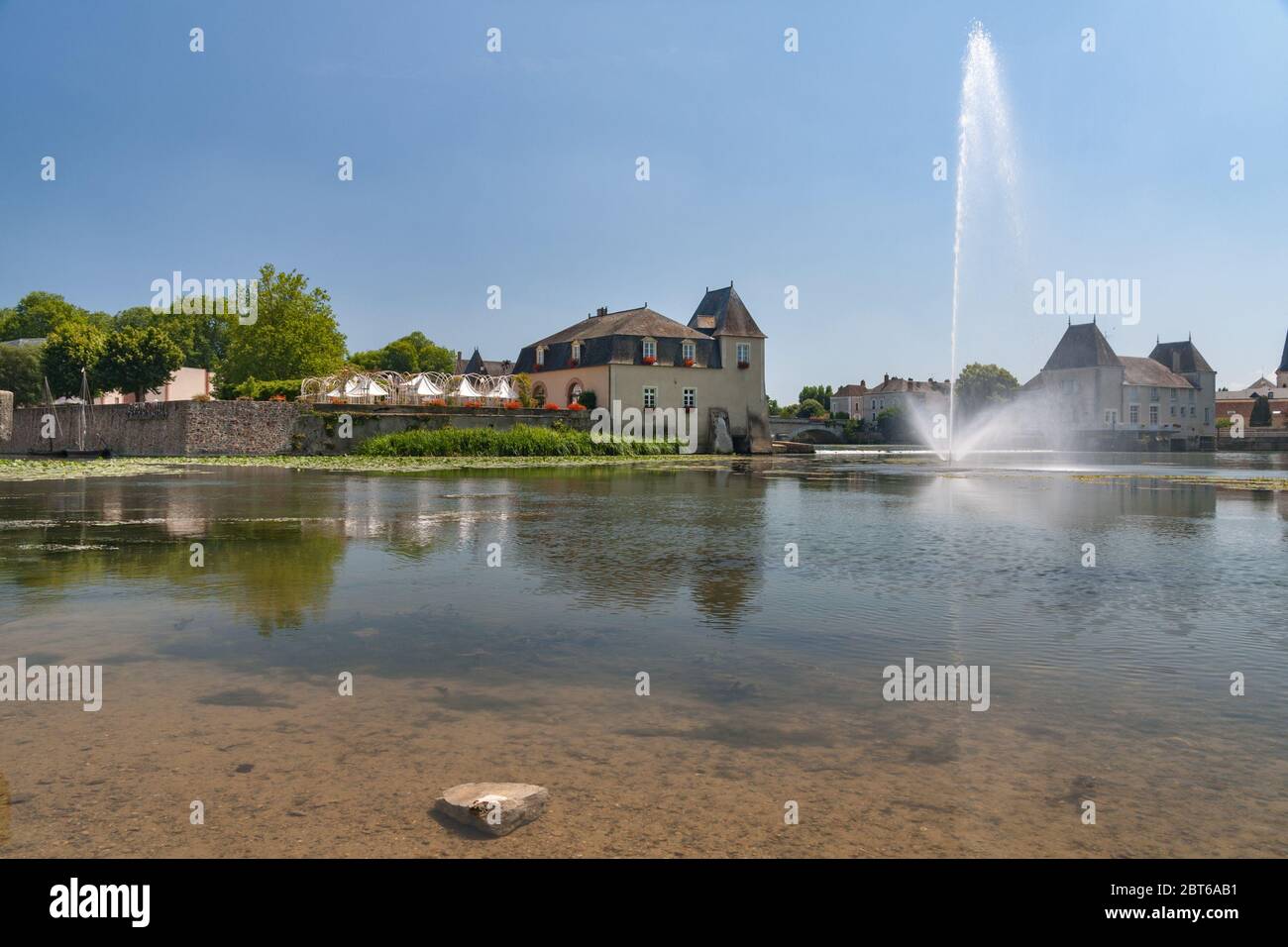 The water fountain in the Loire river at La Flèche Stock Photo