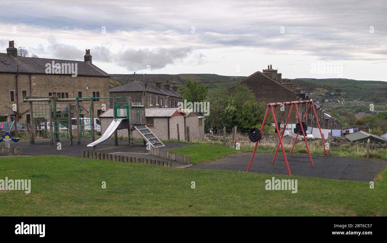 The children's play area at Mount Road, Marsden closed due to Coronavirus (COVID-19). Stock Photo