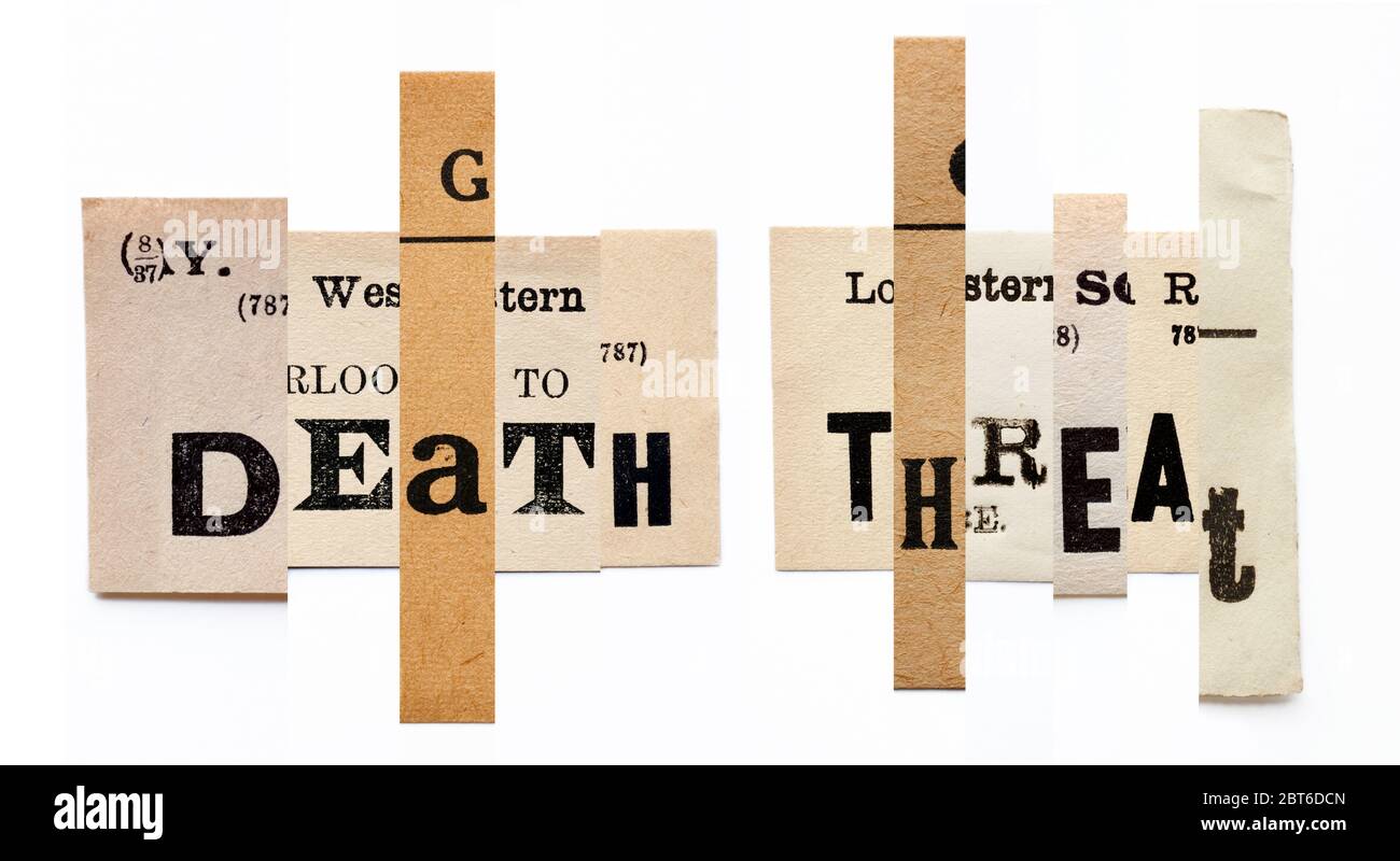 Death threat, cut paper collage on white Stock Photo Alamy