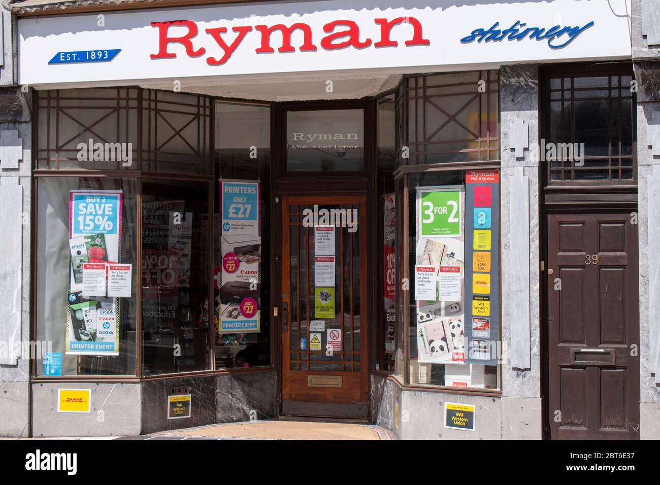 Chichester, West Sussex, UK, May 22, 2020. Ryman Stationary shop established 1893 on East Street the shopping centre of Chichester. Stock Photo
