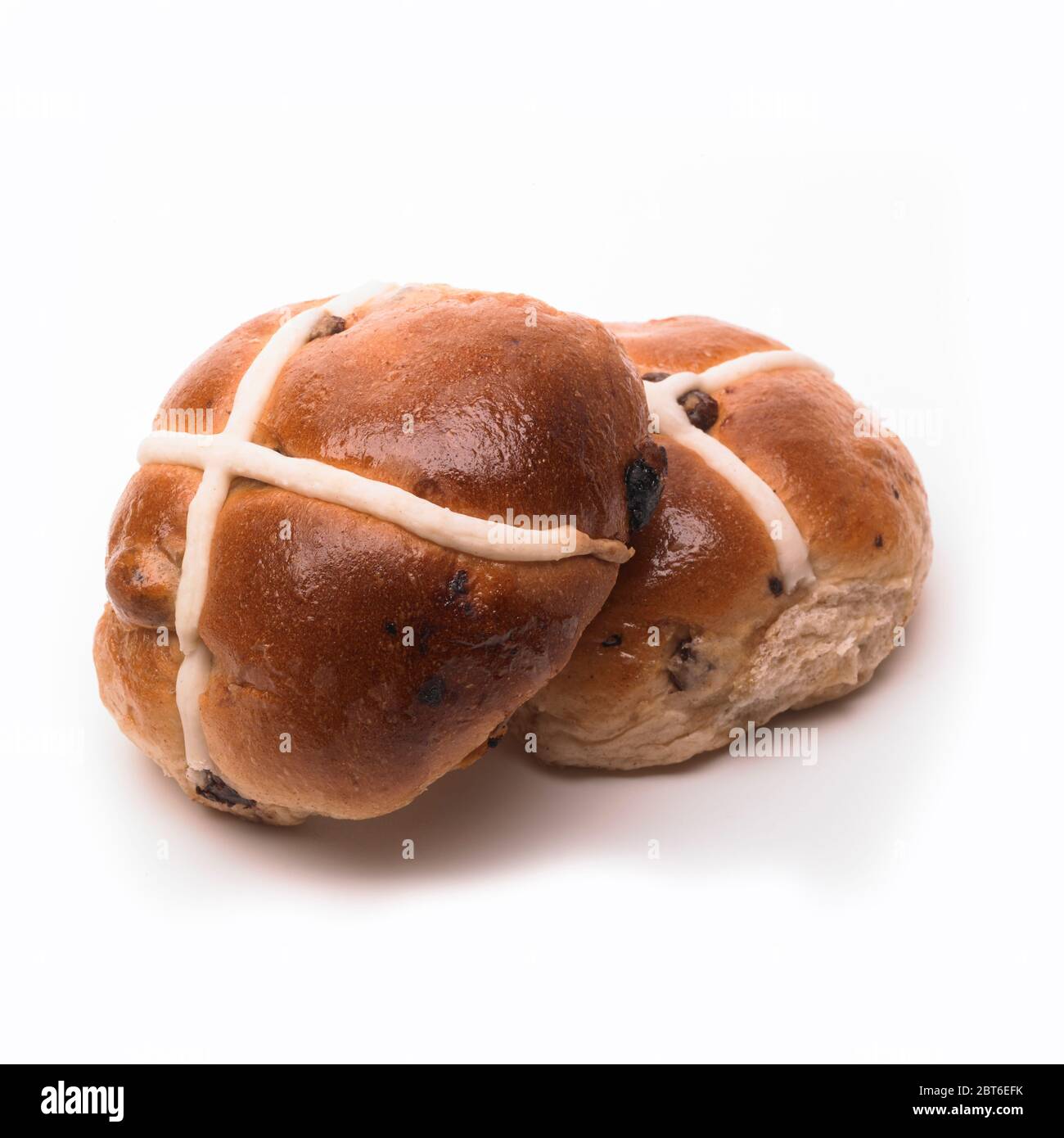 Hot Cross Buns on a white background Stock Photo