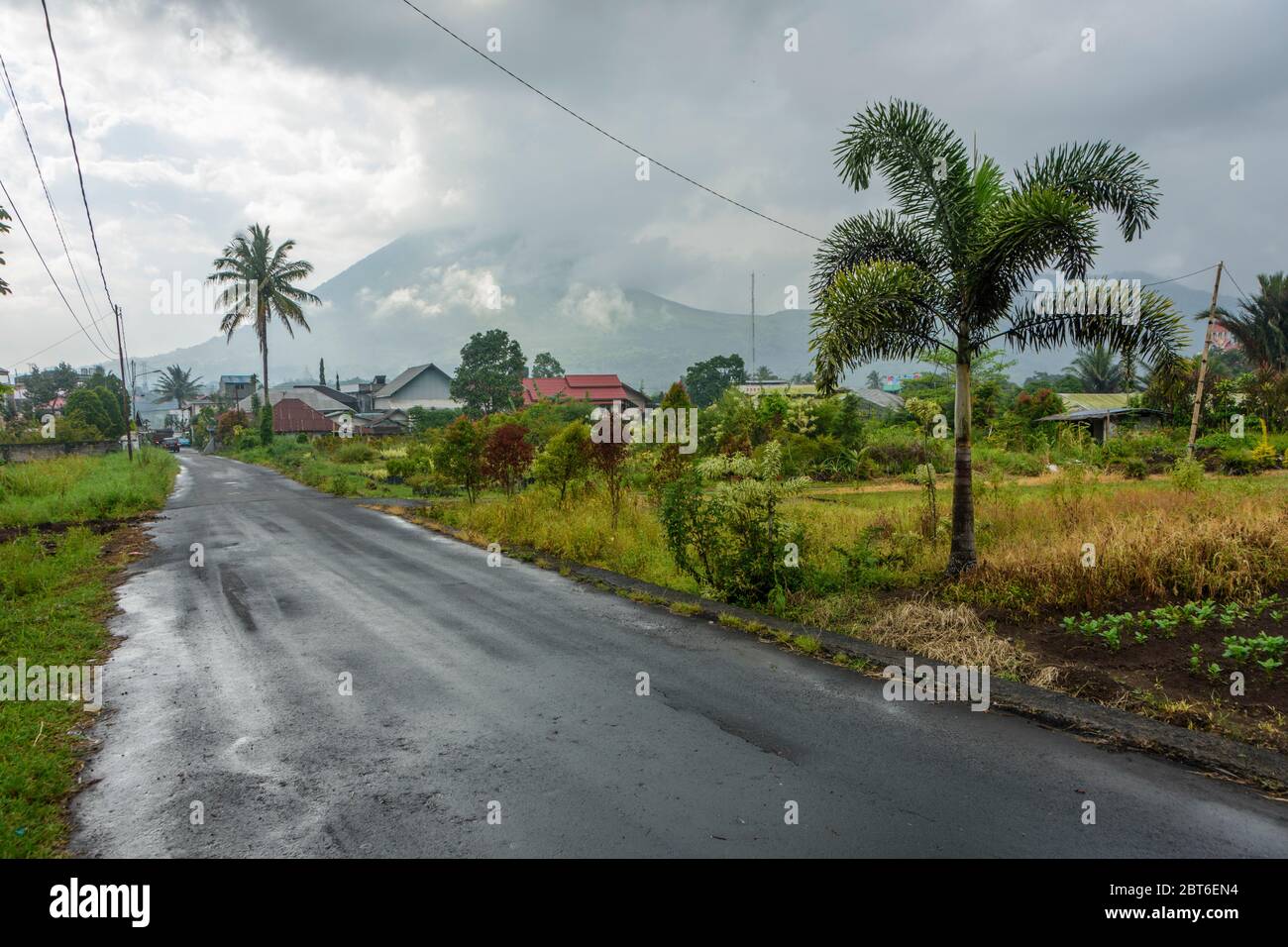Rainy day in Tomohon. Mt Empung on background. Sulawesi, Indonesia. Stock Photo