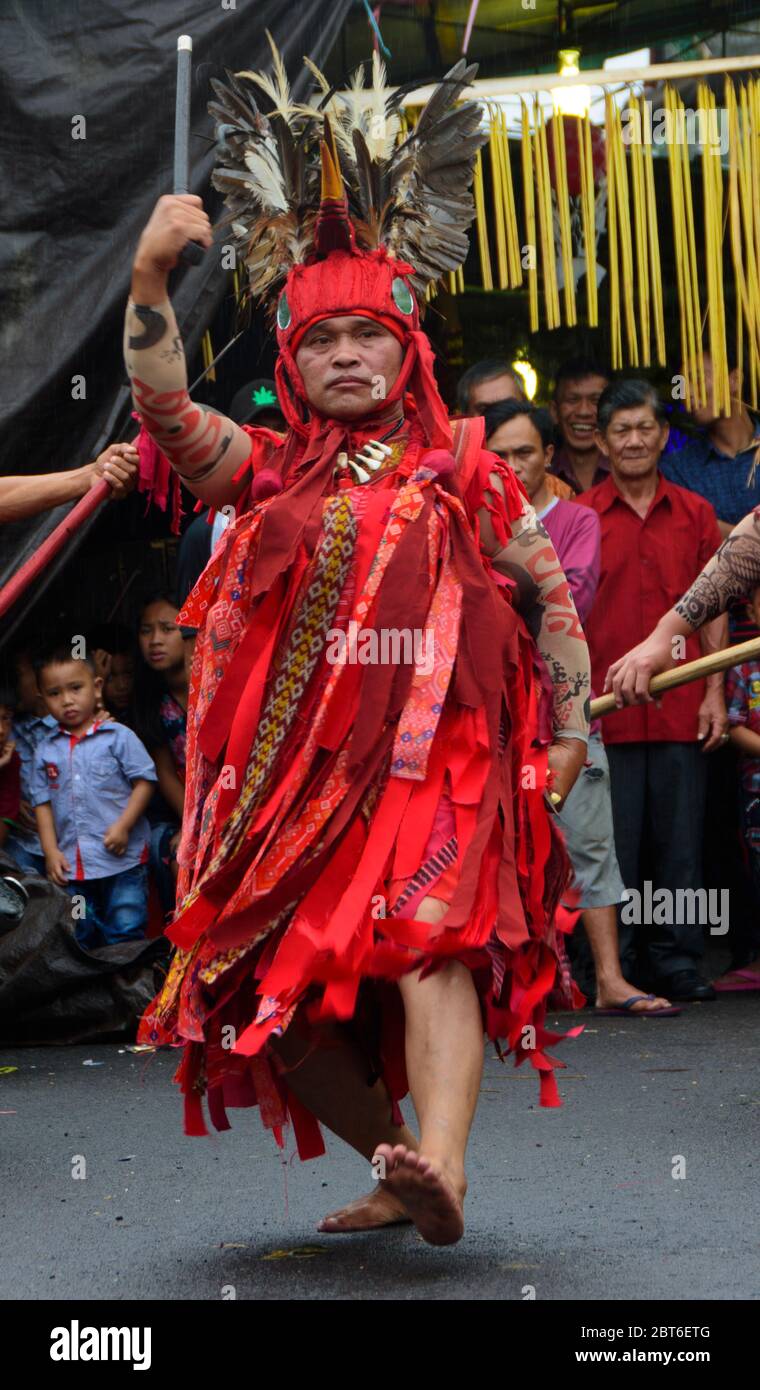 Leader of a group of Kabasaran dancers in Tomohon, North Sulawesi, Indonesia. Stock Photo