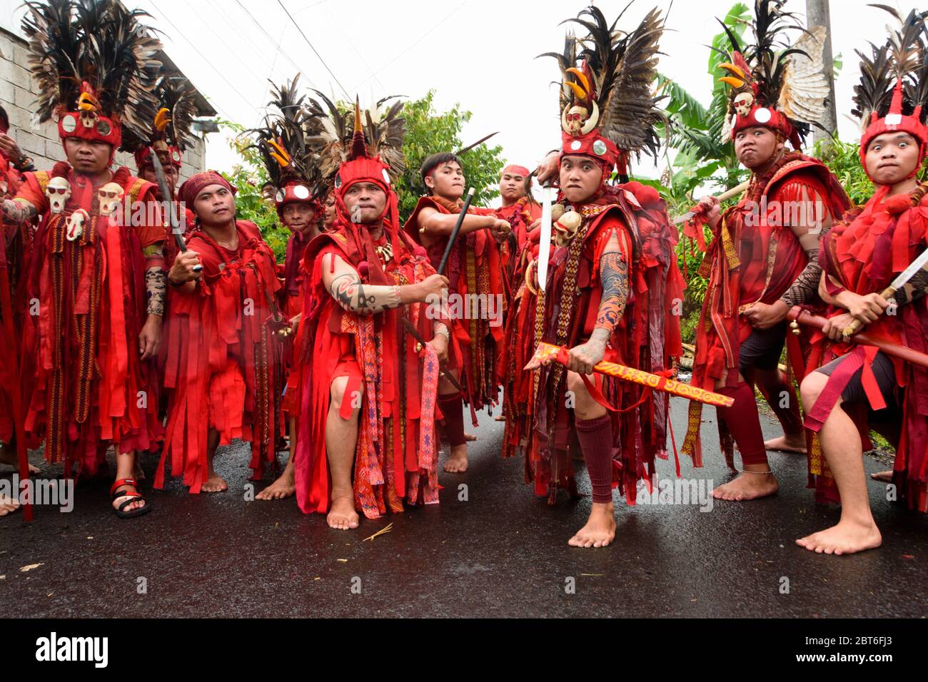 Group of Kabasaran dancers in Tomohon, North Sulawesi, Indonesia. Stock Photo