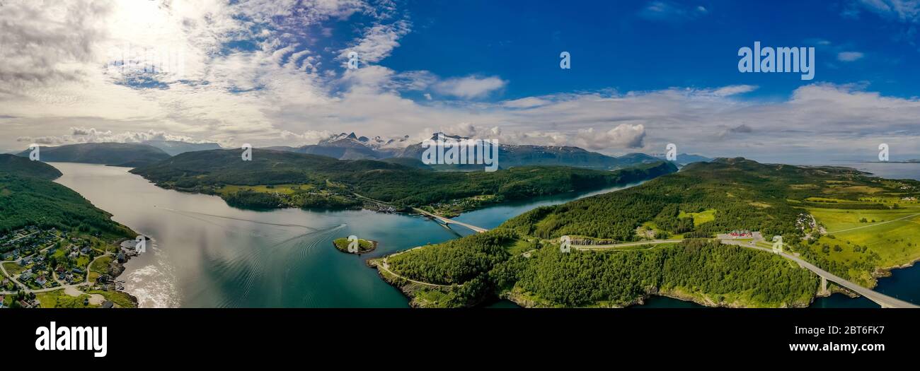Panorama Beautiful Nature Norway natural landscape. Stock Photo