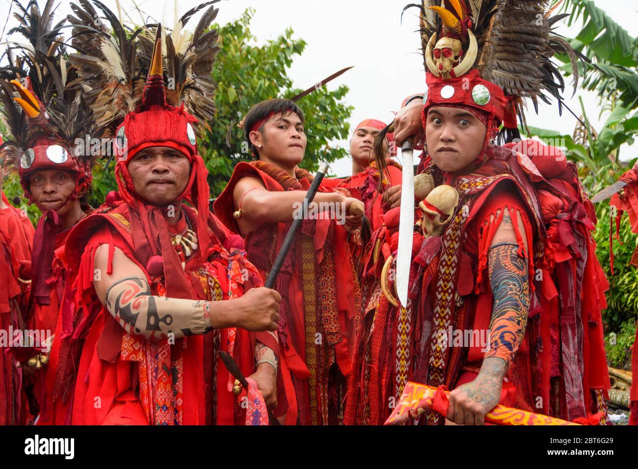 Group of Kabasaran dancers in Tomohon, North Sulawesi, Indonesia. Stock Photo