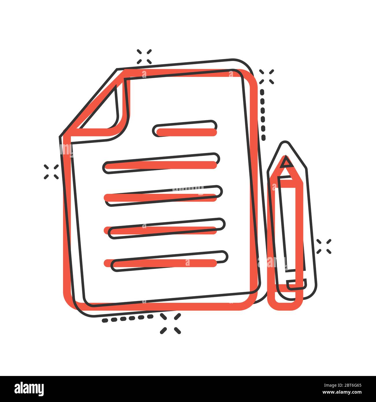 Document note with pen icon in comic style. Paper sheet pencil cartoon  vector illustration on white background. Notepad document splash effect  busines Stock Vector Image & Art - Alamy