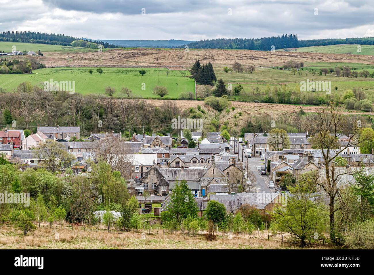 Newcastleton, Hawick, Scottish Borders, UK. 5th May 2020. The Scottish Borders village of Newcastleton. The ratio of people aged over 60 years old is Stock Photo