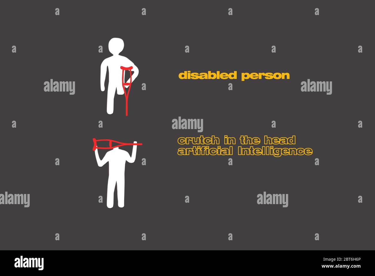 artificial intelligence is a prosthesis of the head, people are turned into a disabled person Stock Photo