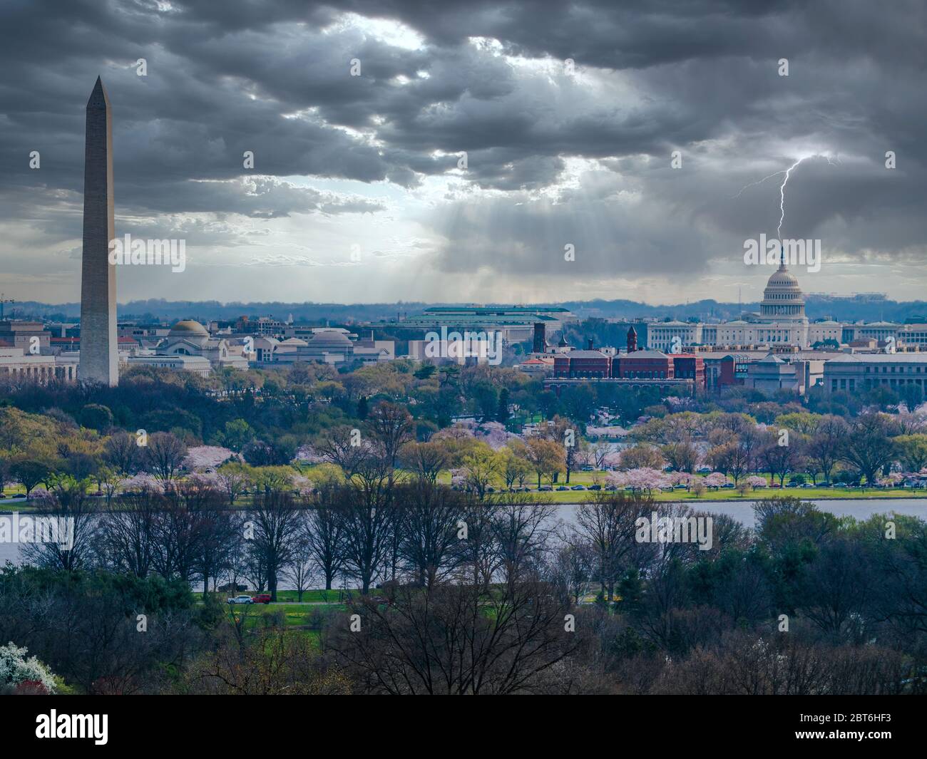 Lightning hitting the American Capitol building in Washington DC Stock Photo