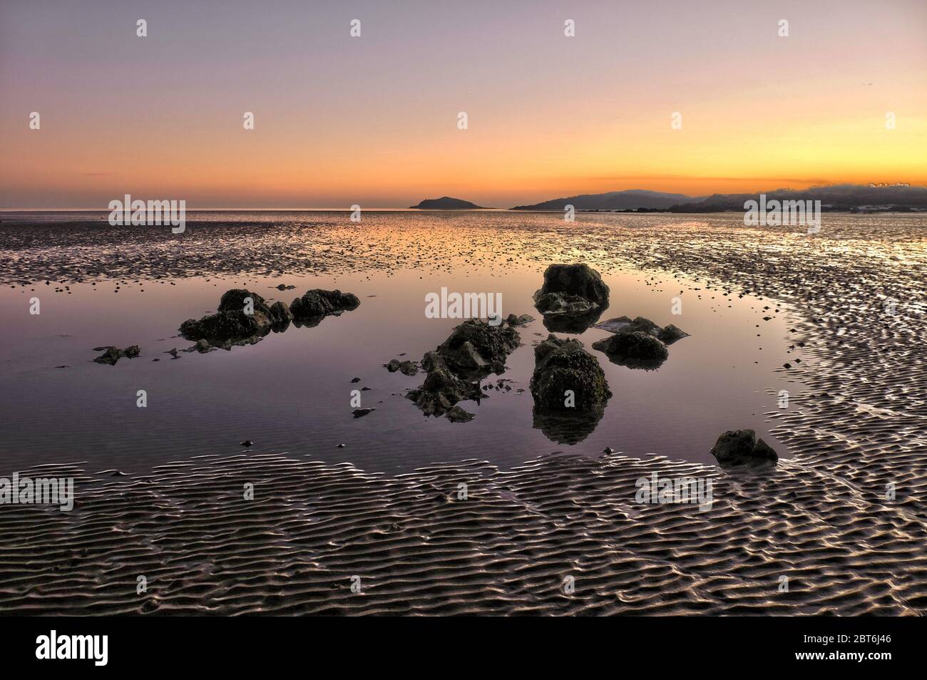 Rough Firth estuary and Colvend Coast at sunset, Solway Firth. Stock Photo