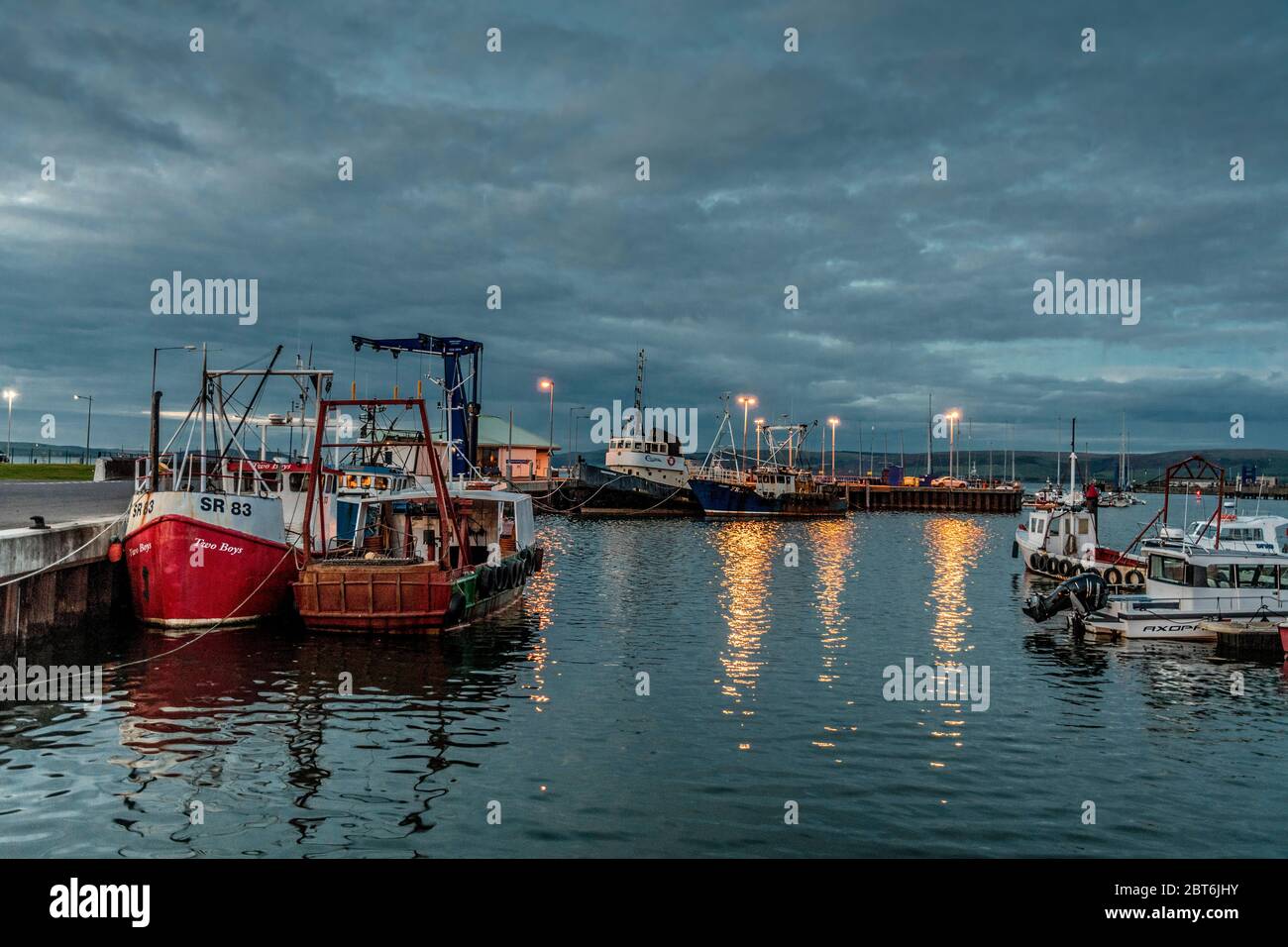 Stranraer Harbour at dusk Stock Photo