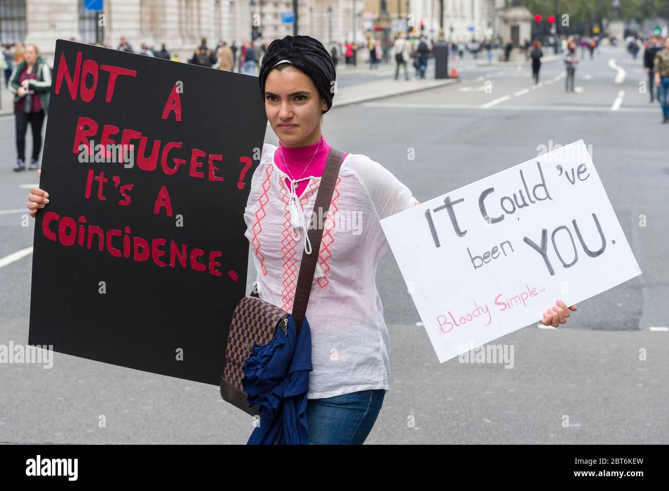 ‘Refugees Welcome Here’ march from Park Lane to Parliament Square to show solidarity with refugees, Whitehall, London, UK.  17 Sep 2016 Stock Photo