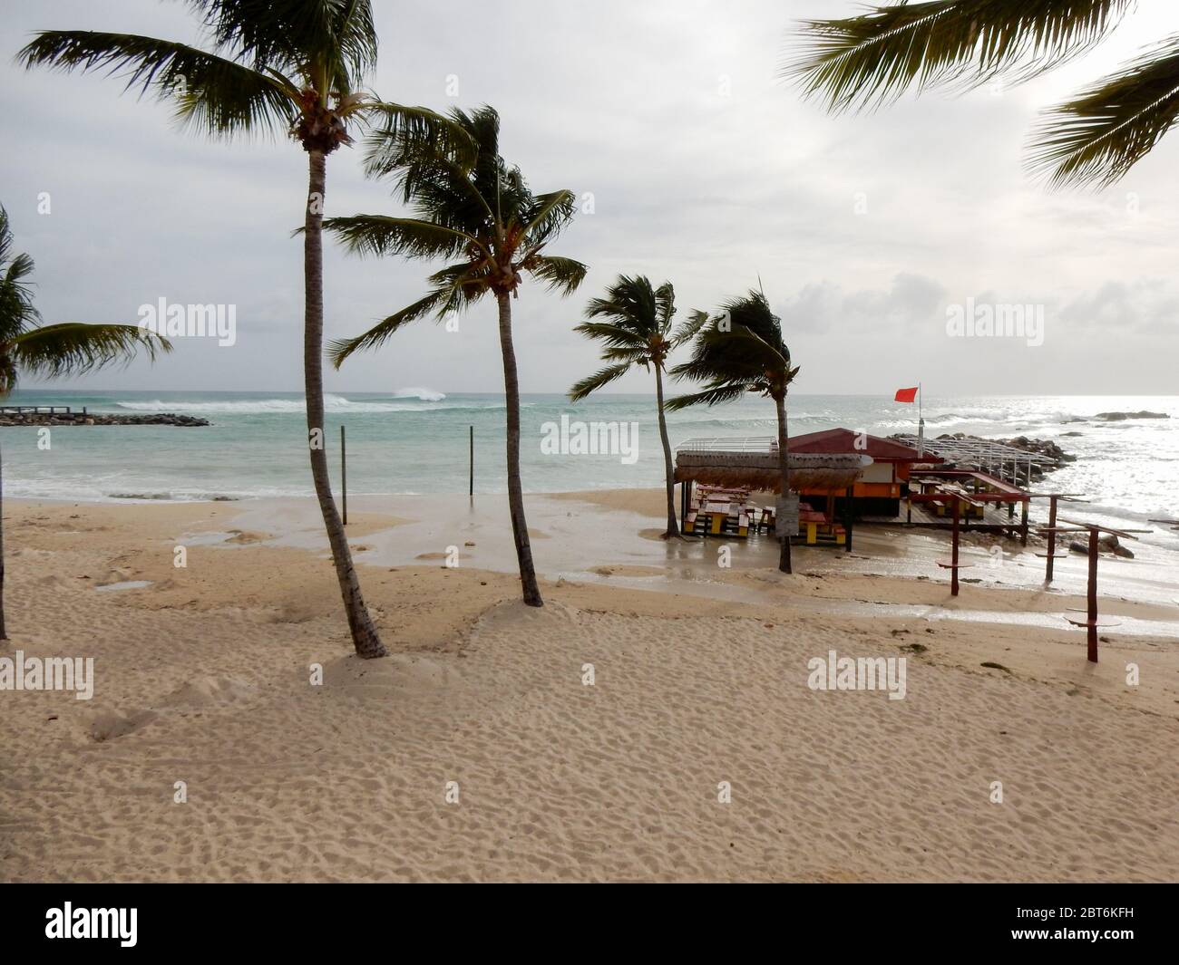 The wind picks up and sea levels rise as major Hurricane Irma approaches the Caribbean island of Sint Maarten on the evening of September 5th, 2017 Stock Photo