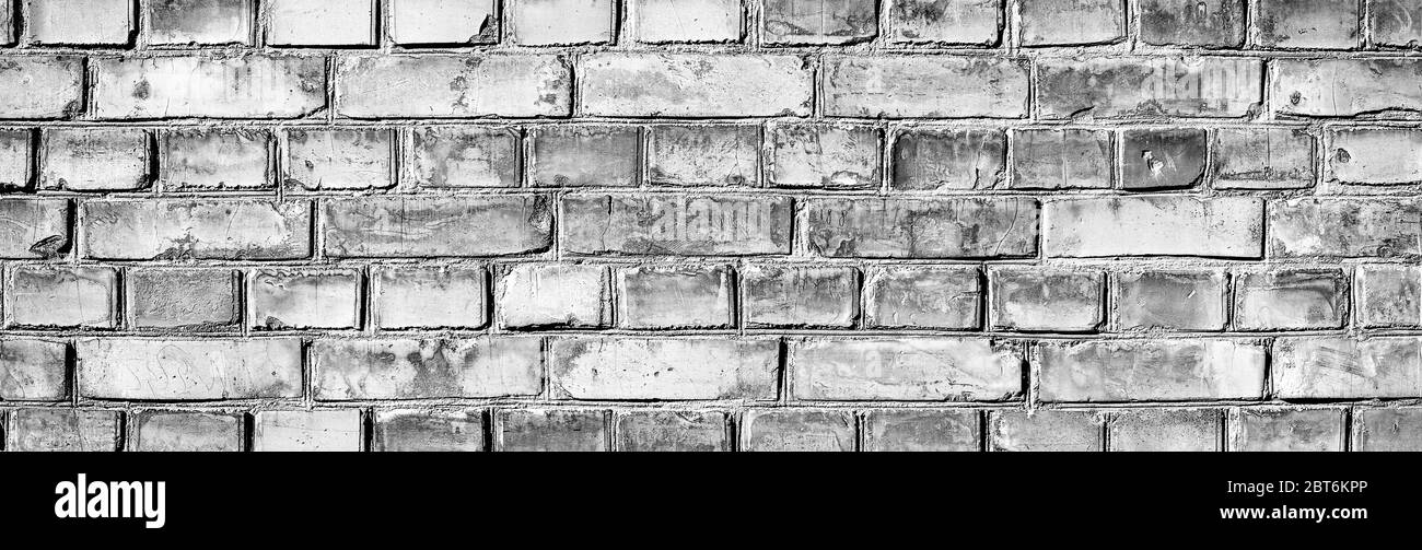 Background of old vintage brick wall. Panoramic black and white image ...