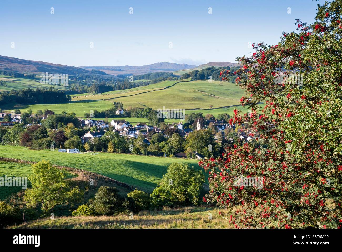 Long view of Moniaive village, Upper Nithsdale Stock Photo
