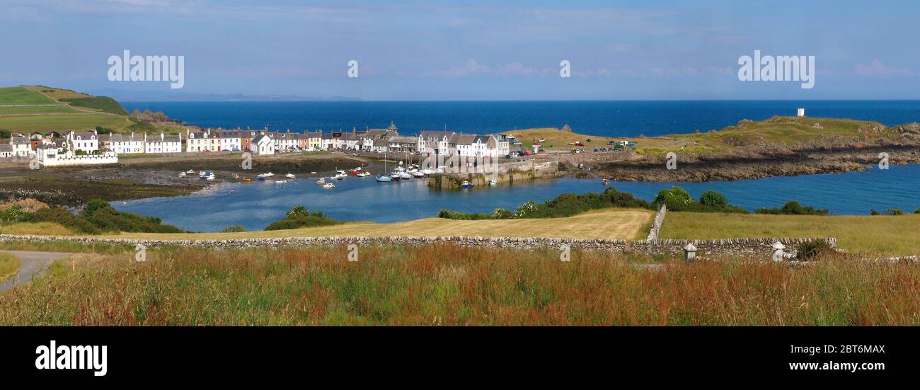 Panoramic of The Isle of Whithorn village and moorings, Machars Stock ...