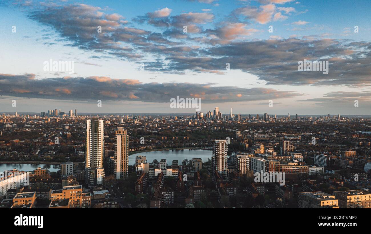 Sunset view of London skyline Stock Photo