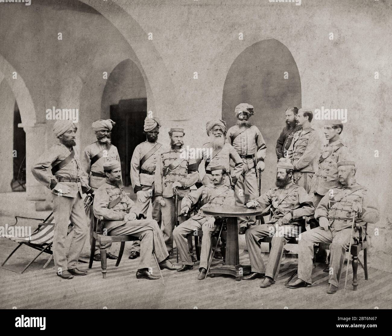 Vintage 19th century photograph - British army in India - officers of the 21st Punjab Infantry, 1866 Stock Photo