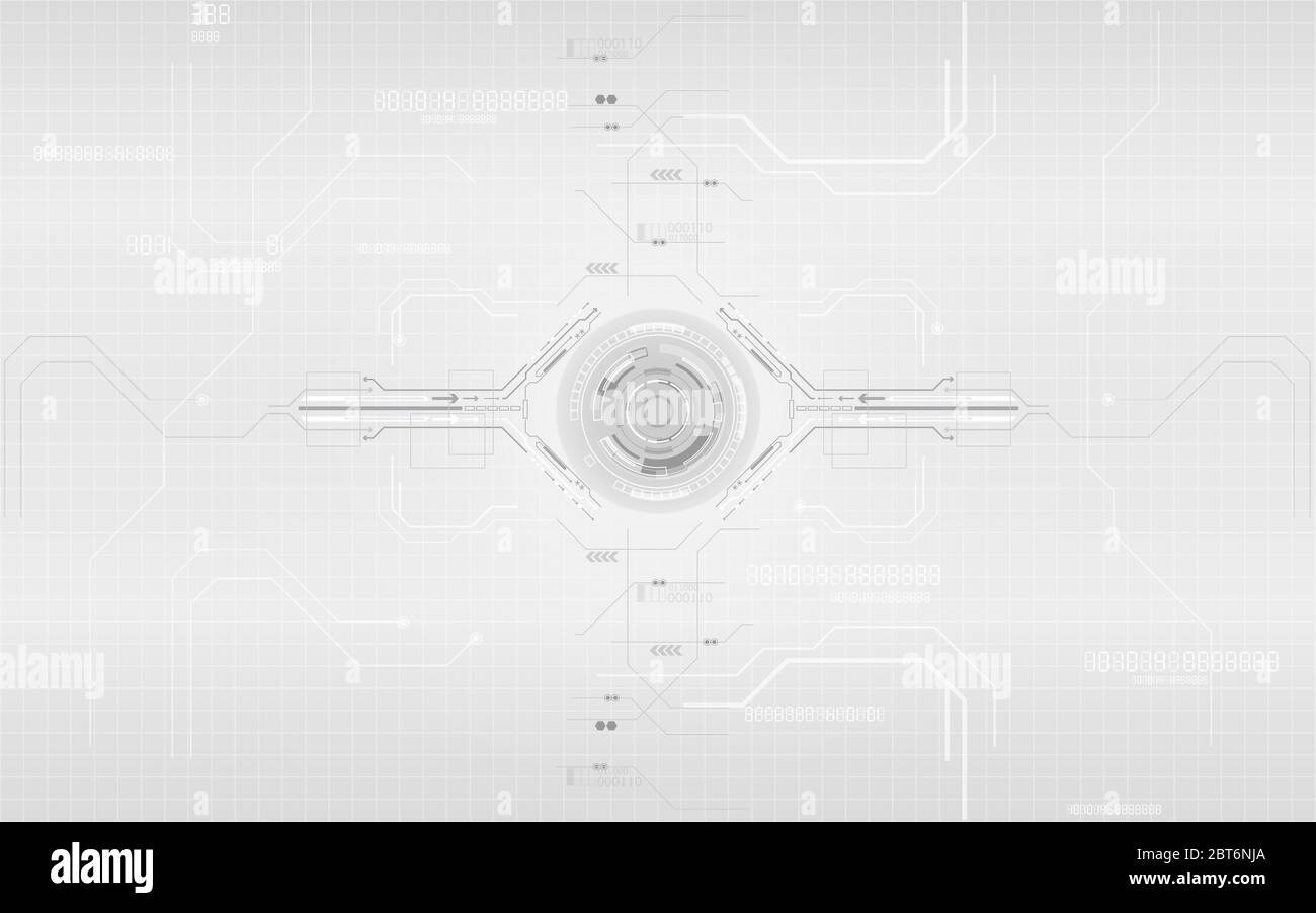 Digital communication network system computer design elements, Gray and white circle geometric technology abstract background. Stock Vector