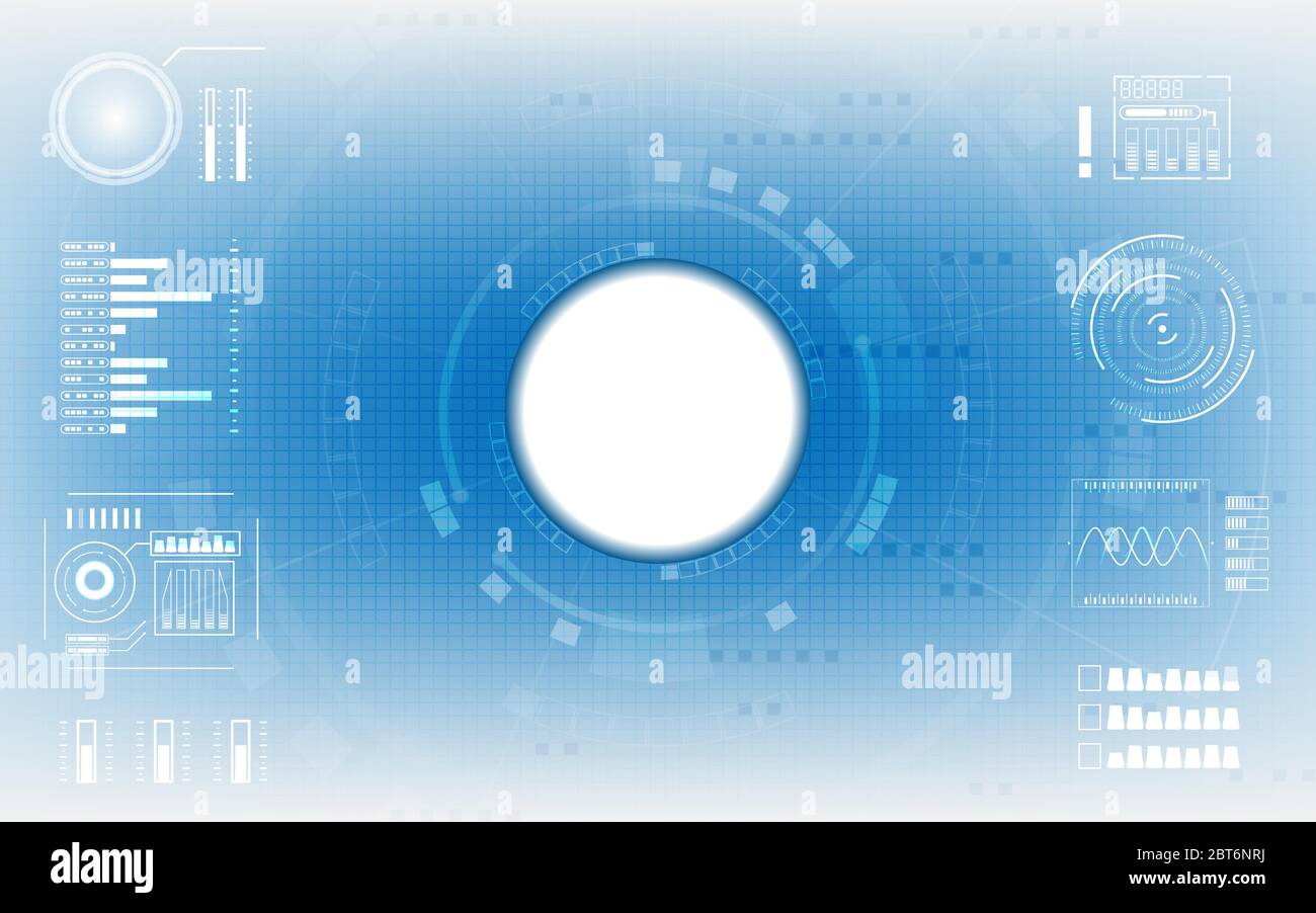 Abstract digital structure elements technology communication network design, Blue and white background futuristic energy science system. Stock Vector