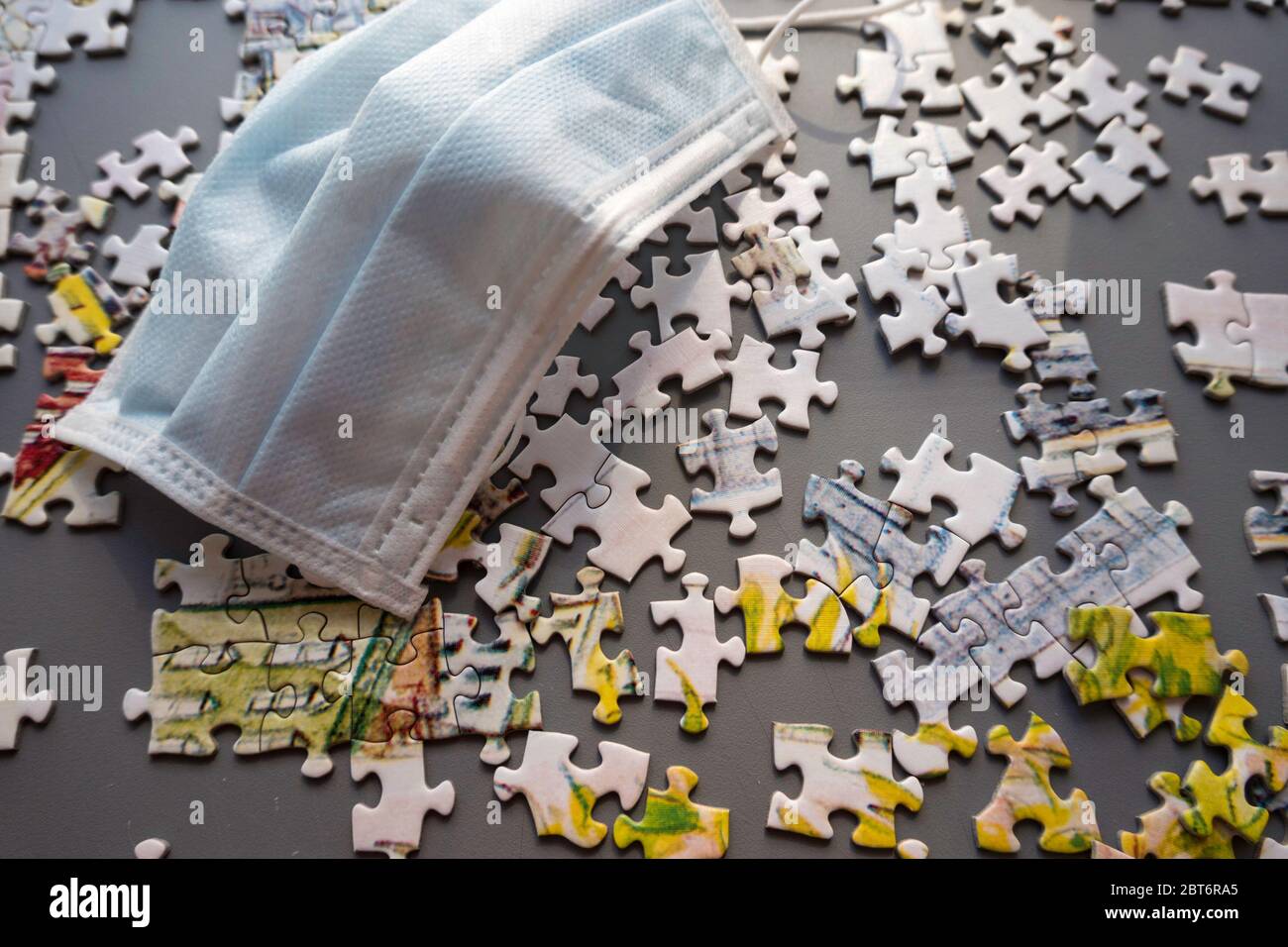 Jigsaw puzzles are a popular pastime during the corona virus lockdown in the United States Stock Photo