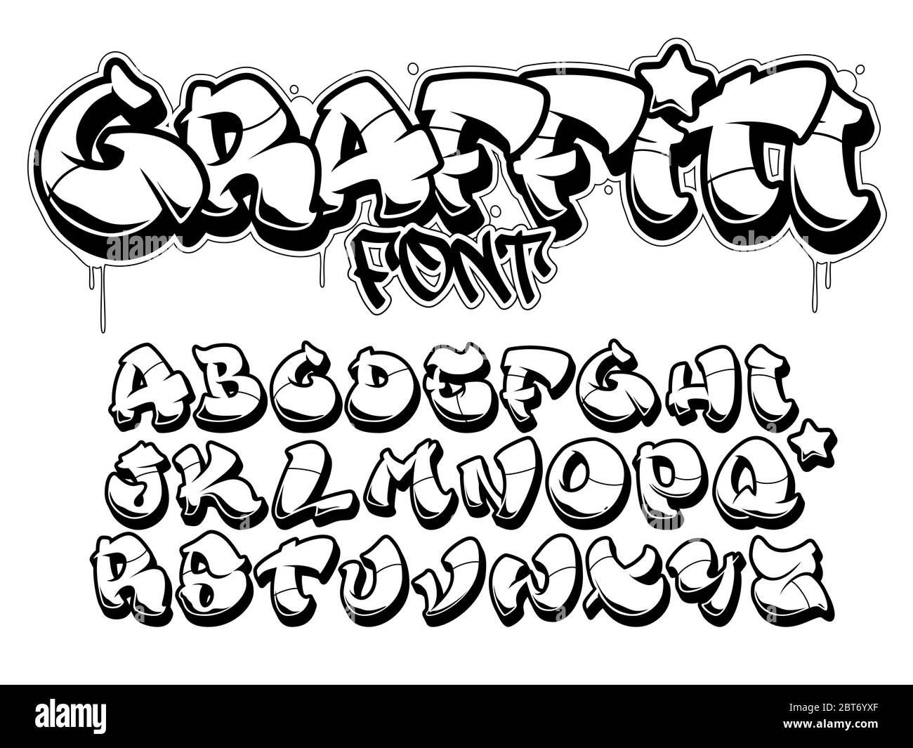 Vector font in old school graffiti style. Capital letters alphabet